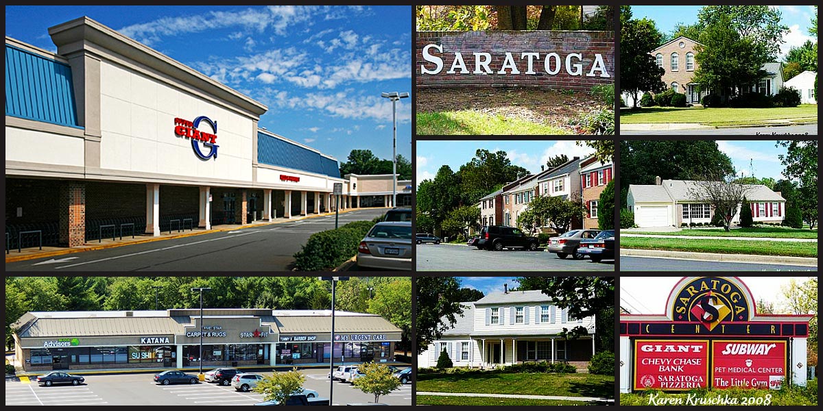 Montage of Saratoga Shopping Center.